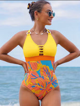 Load image into Gallery viewer, One Piece, V Neckline Ring-Linked Tummy Control High Cut Hip Bathing Suit