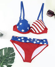 Load image into Gallery viewer, Two Piece Flag Color Patriotic Bikini Bathing Suit Size xxl 14