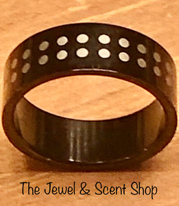 Stainless Steel Black High Gloss Silver Dot Ring